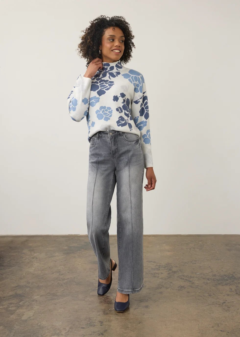 FDJ Olivia Pintuck Wide Leg Denim | Blue Gray