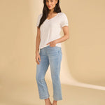 FDJ Pearl Embellished V - Neck Top | White - Juli's Wearable Art