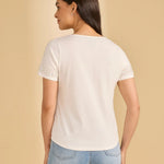 FDJ Pearl Embellished V - Neck Top | White - Juli's Wearable Art