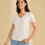 FDJ Pearl Embellished V - Neck Top | White - Juli's Wearable Art