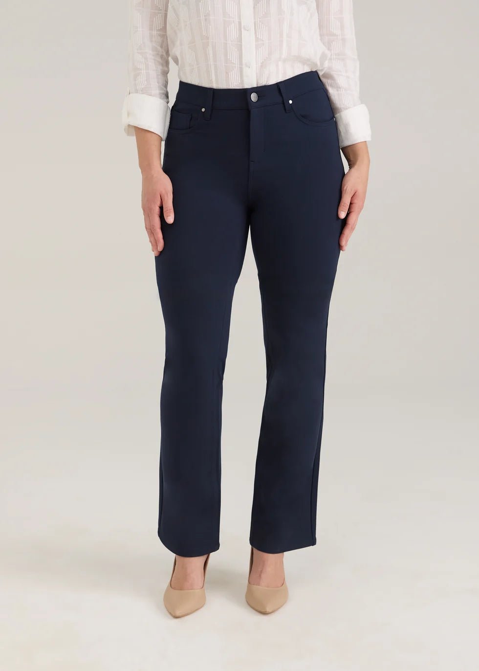 FDJ Petite | Ponte Suzanne Straight Leg Pant | Navy - Juli's Wearable Art