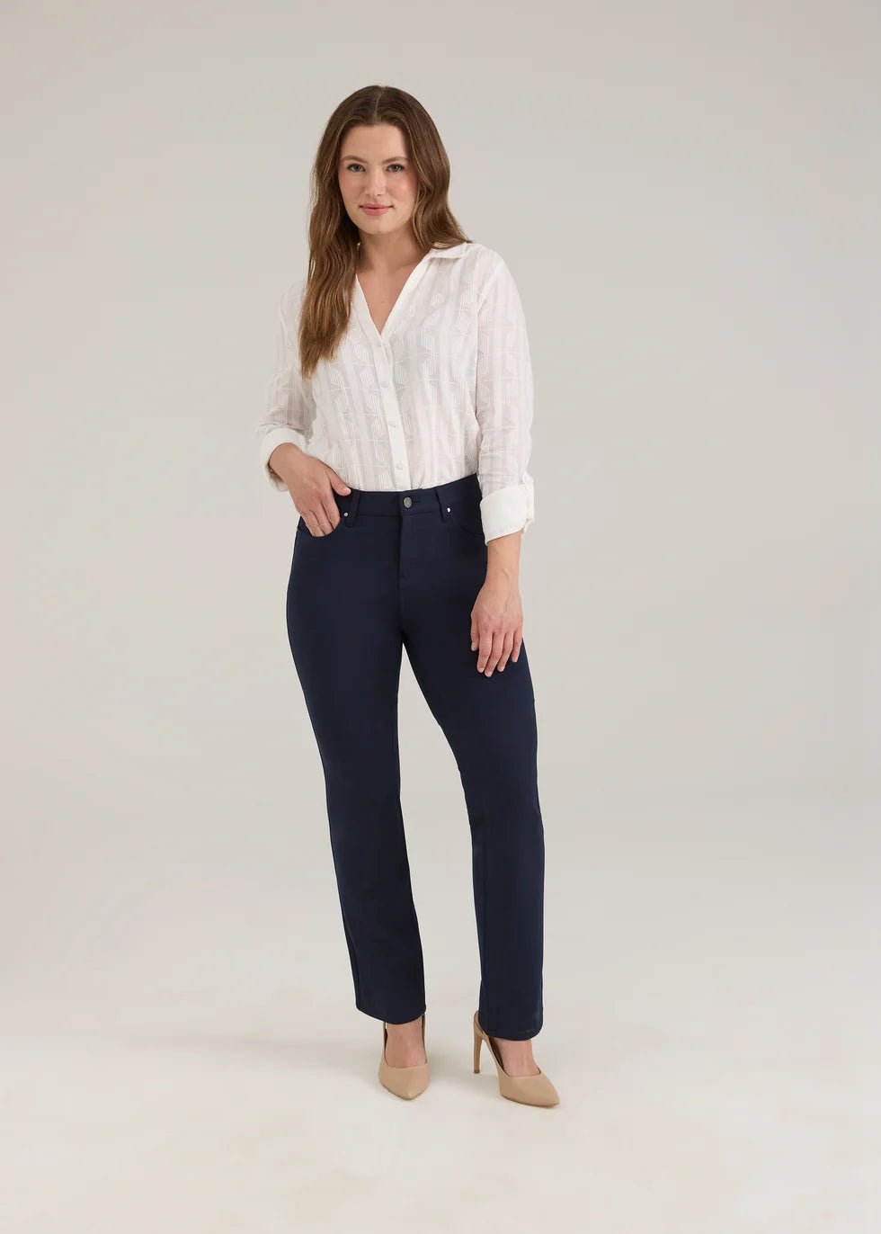 FDJ Petite | Ponte Suzanne Straight Leg Pant | Navy