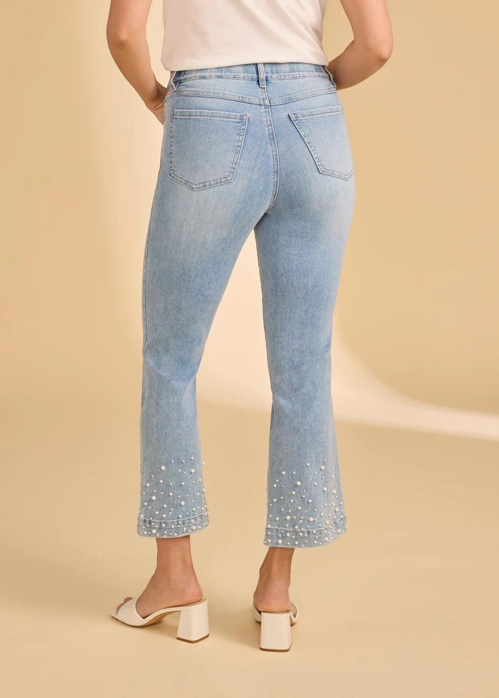 FDJ Pull - On Boot Crop Denim | Medium Blue | Pearl Embellishment - Juli's Wearable Art