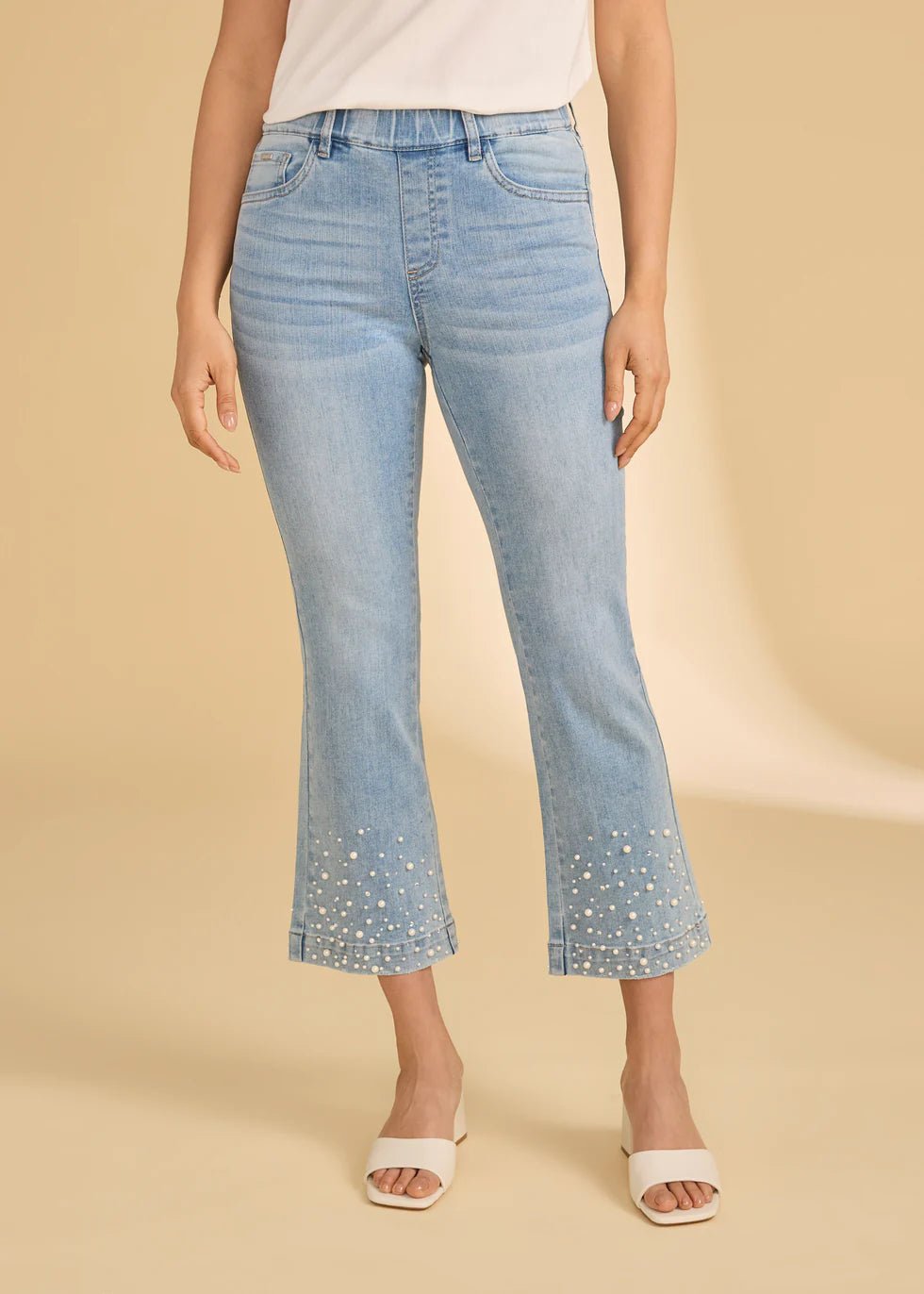 FDJ Pull-On Boot Crop Denim | Medium Blue | Pearl Embellishment