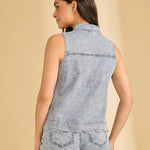 FDJ Sleeveless Scalloped Shirt | Pale Wash - Juli's Wearable Art