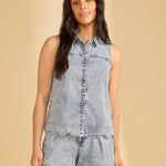 FDJ Sleeveless Scalloped Shirt | Pale Wash - Juli's Wearable Art