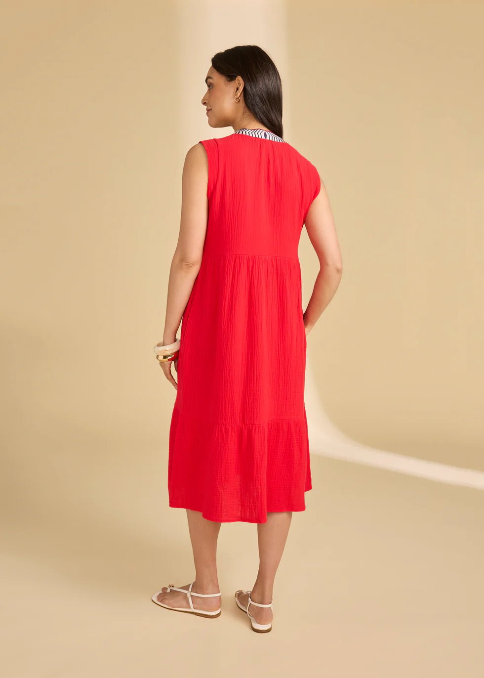 FDJ Sleeveless Tiered Midi Dress | Lava Red - Juli's Wearable Art