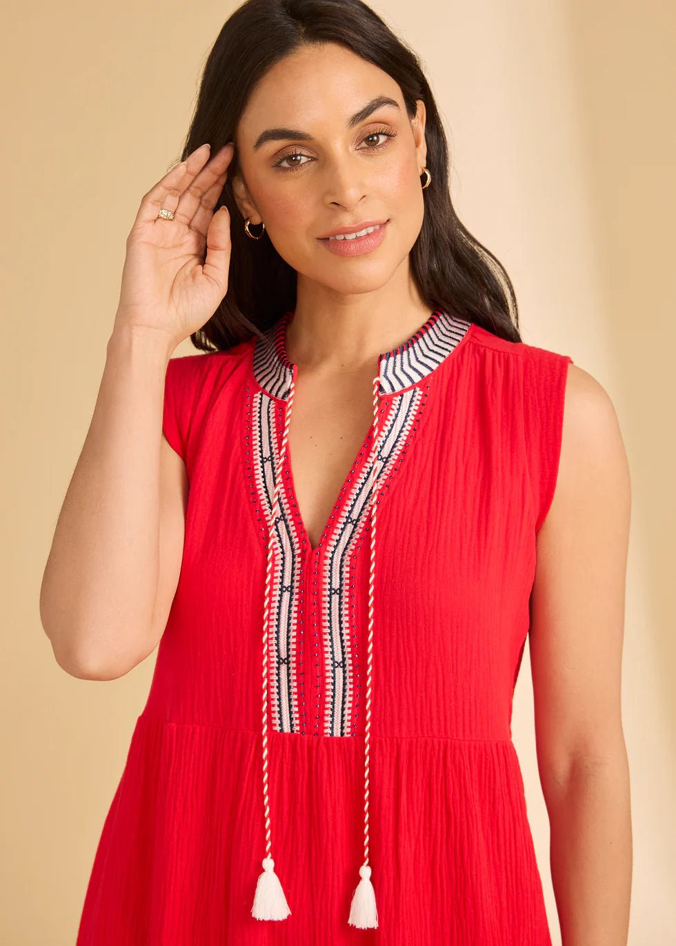 FDJ Sleeveless Tiered Midi Dress | Lava Red - Juli's Wearable Art