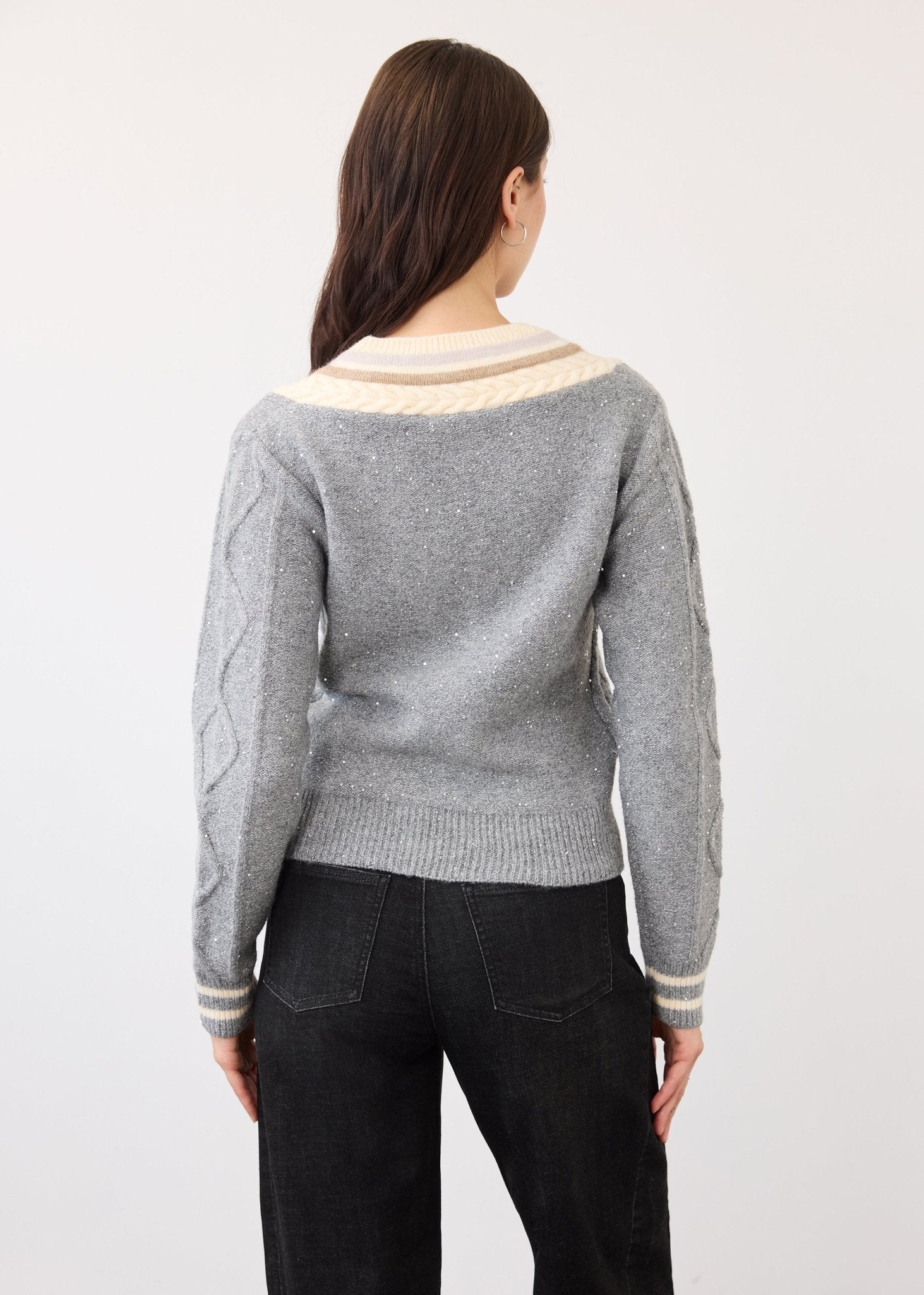 FDJ Sparkle V-Neck Sweater | Metallic Gray - Juli's Wearable Art