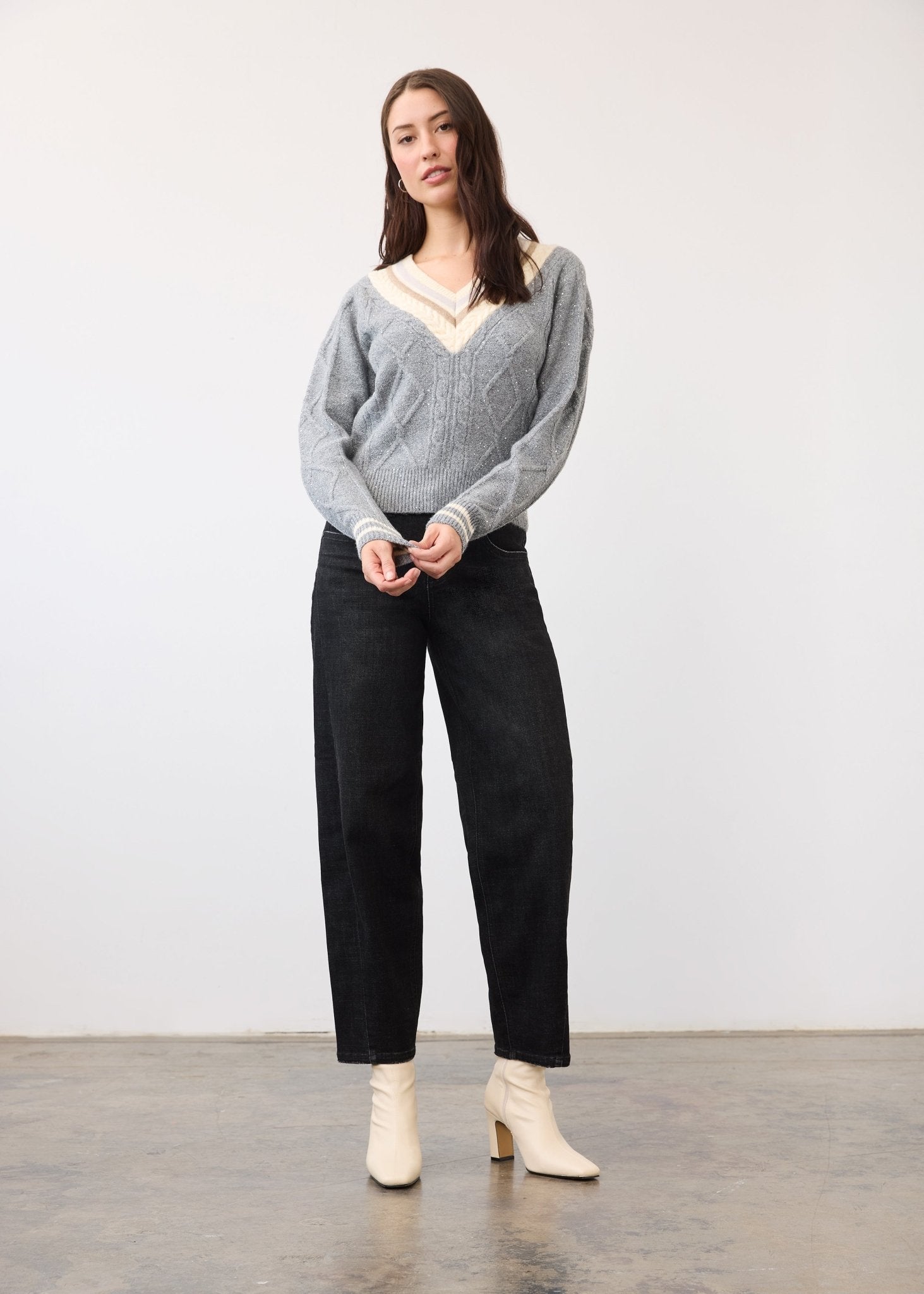FDJ Sparkle V-Neck Sweater | Metallic Gray - Juli's Wearable Art