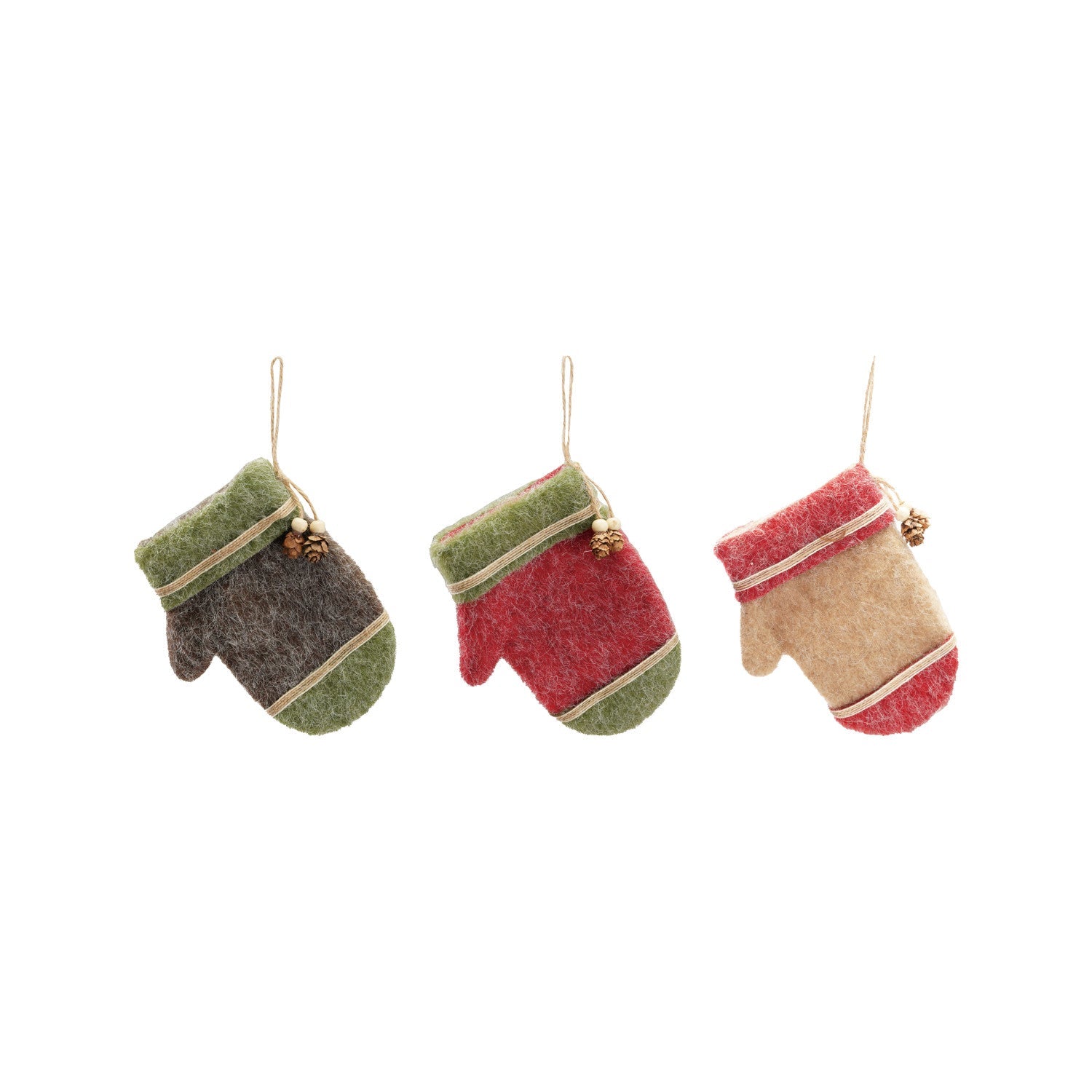 Felt Mitten Ornaments with Pinecone