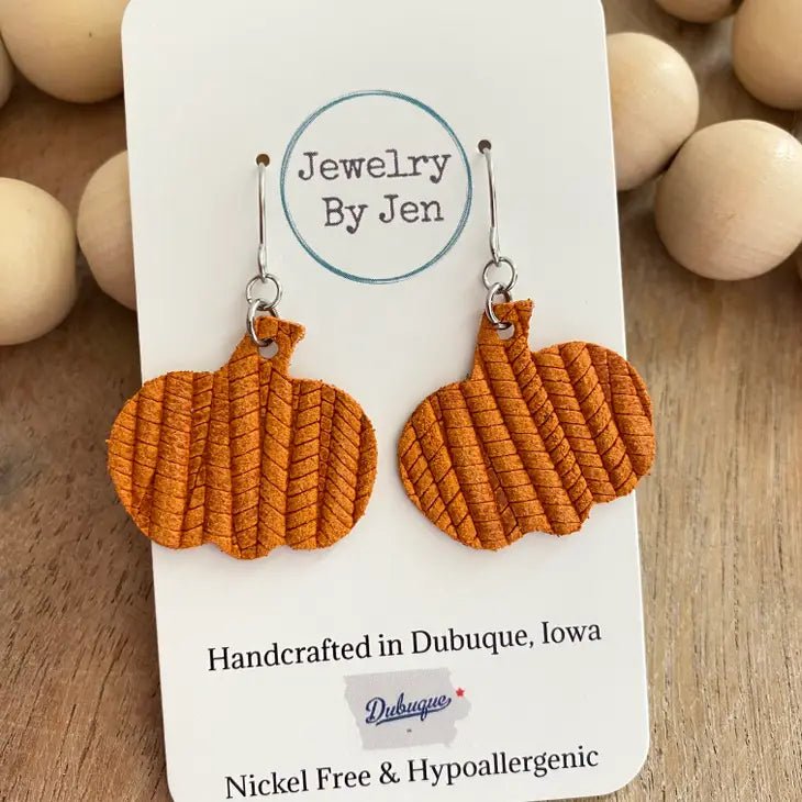 Festive Fall Earrings - Orange Textured Pumpkins - Juli's Wearable Art
