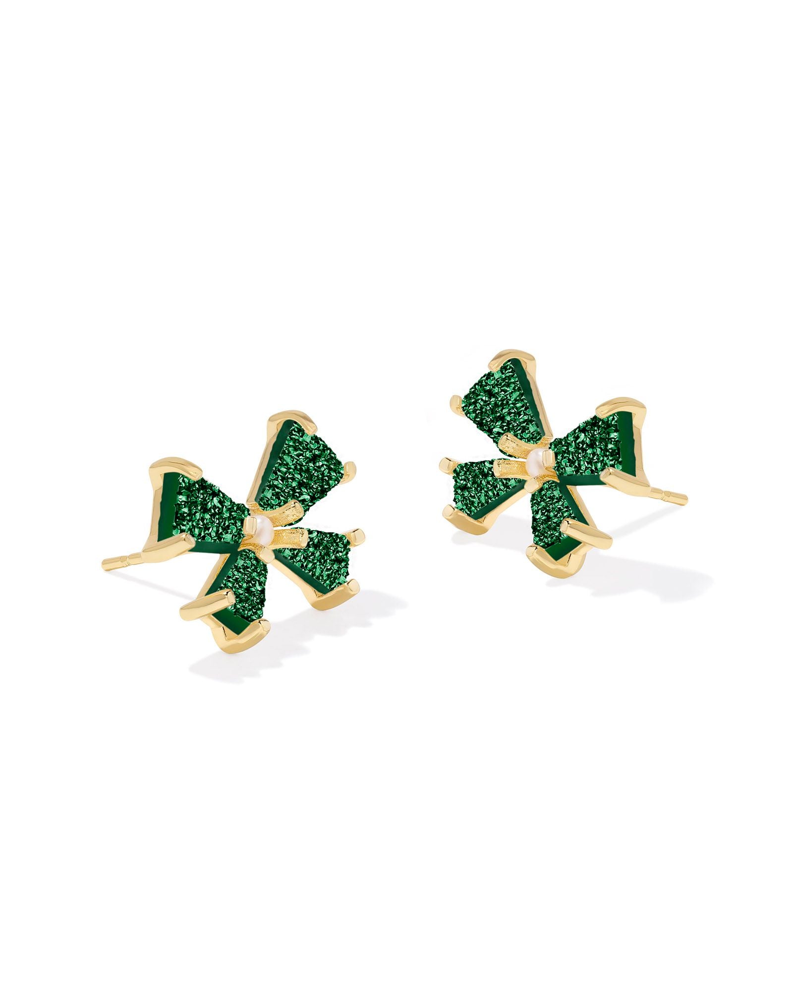 Kendra Scott Blair Bow Small Stud Earrings - Gold & Green Drusy