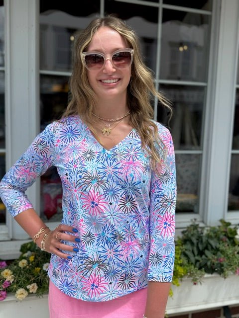 Fireworks & Stars V-Neck Top - Juli's Wearable Art