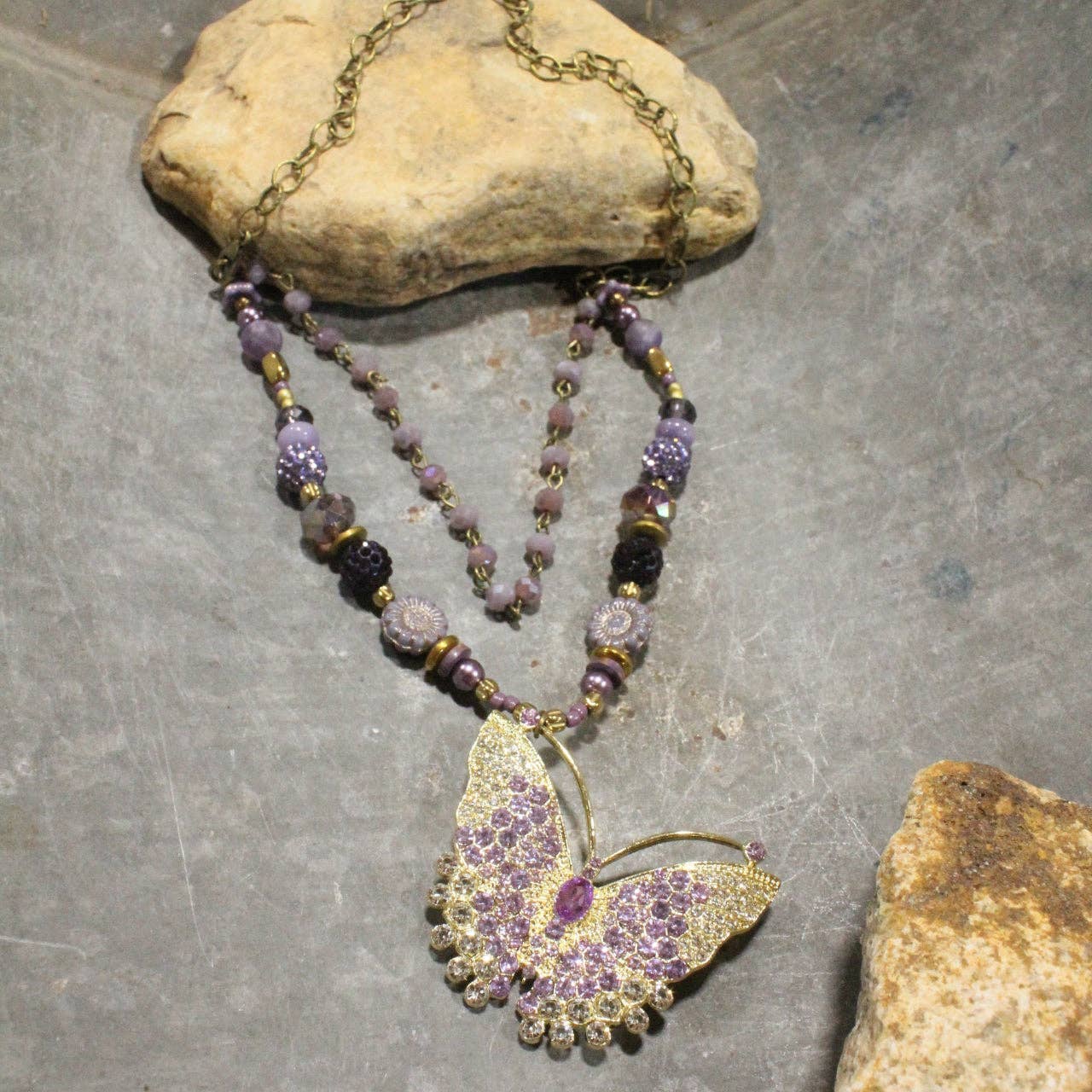 Floating Purple Butterfly Layered Necklace - Juli's Wearable Art