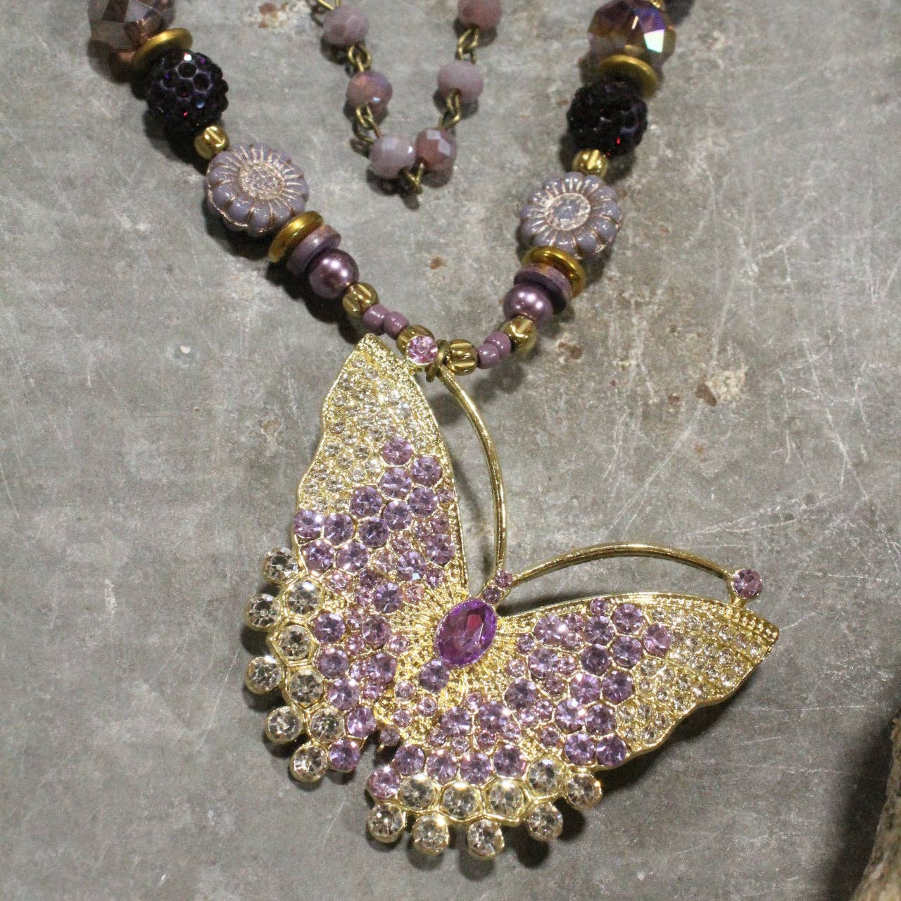 Floating Purple Butterfly Layered Necklace - Juli's Wearable Art