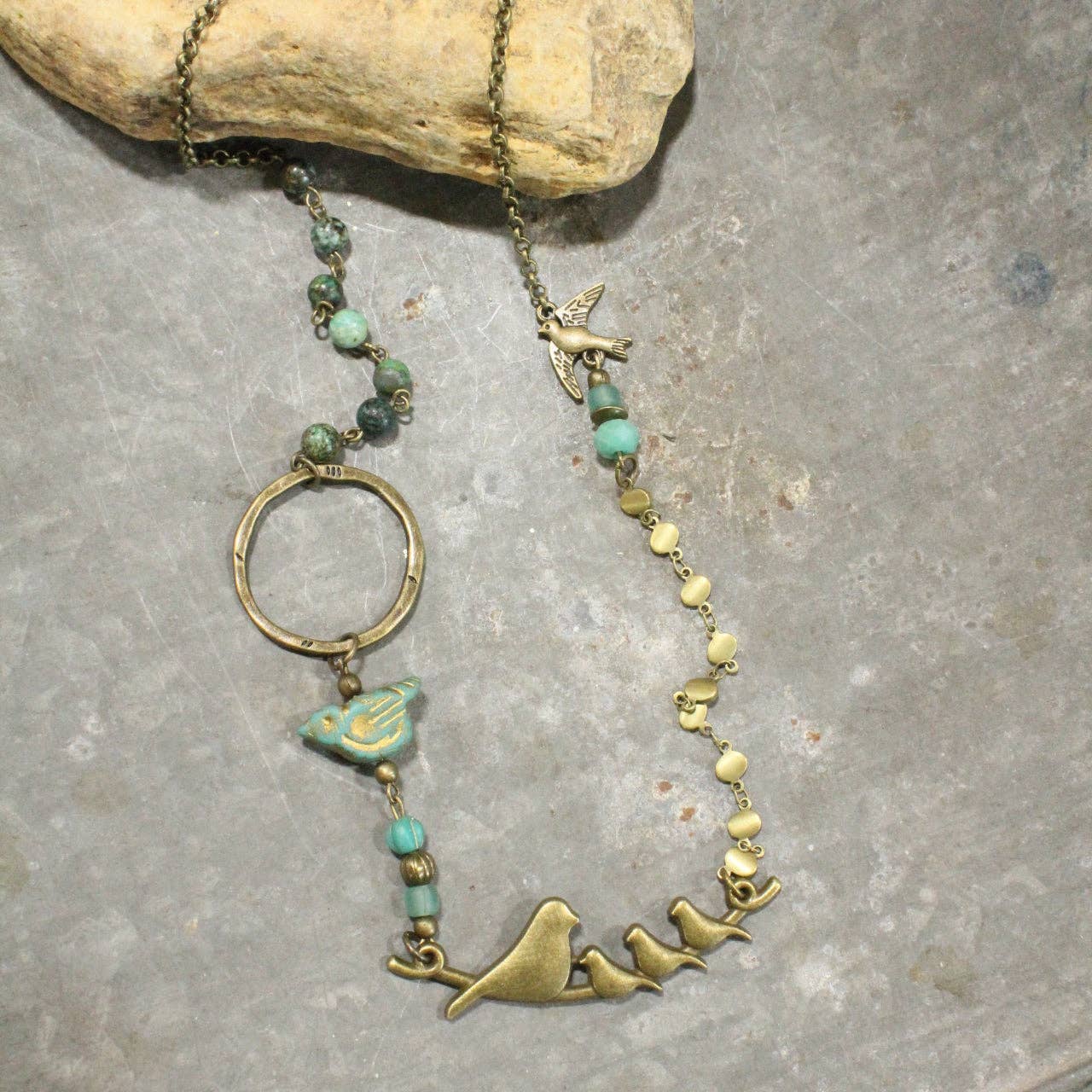 Flocked Together Jade Czech Necklace - Juli's Wearable Art