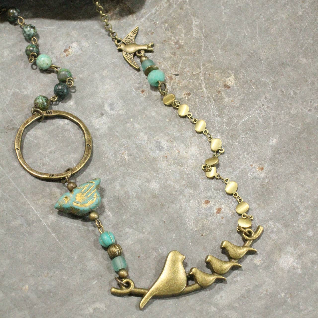 Flocked Together Jade Czech Necklace - Juli's Wearable Art