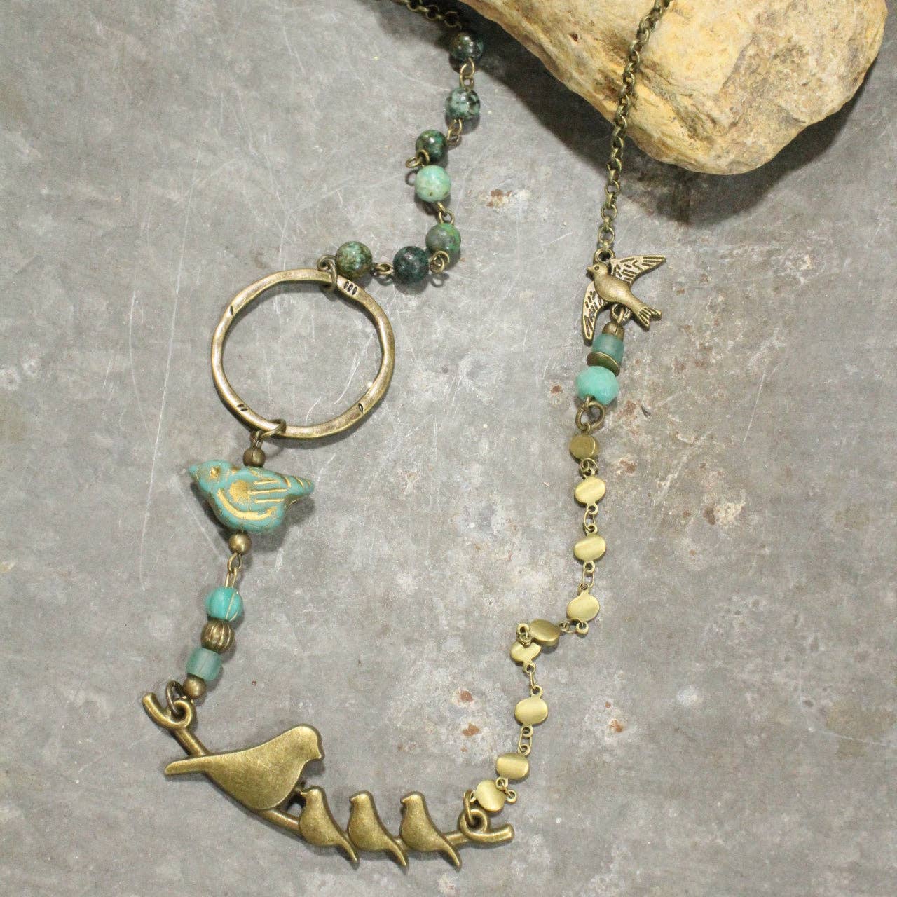 Flocked Together Jade Czech Necklace - Juli's Wearable Art