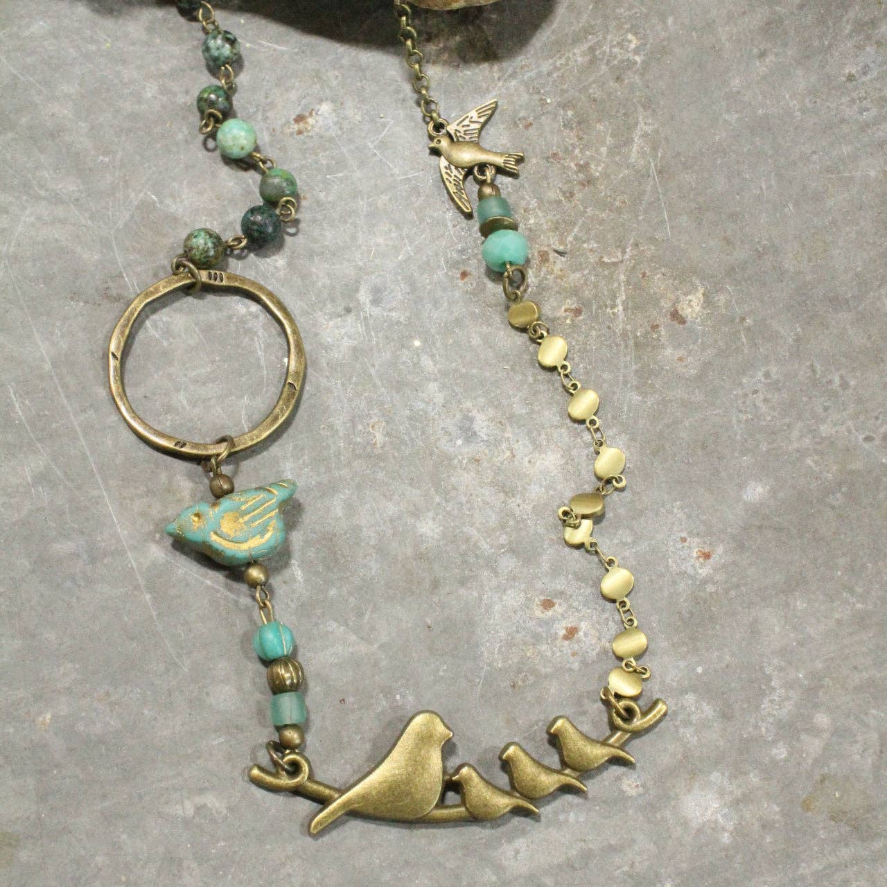 Flocked Together Jade Czech Necklace - Juli's Wearable Art
