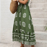 "Floral Inspired" Sleeveless V - Neck Maxi Dress - Juli's Wearable Art