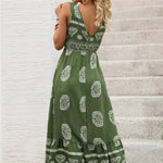 "Floral Inspired" Sleeveless V - Neck Maxi Dress - Juli's Wearable Art