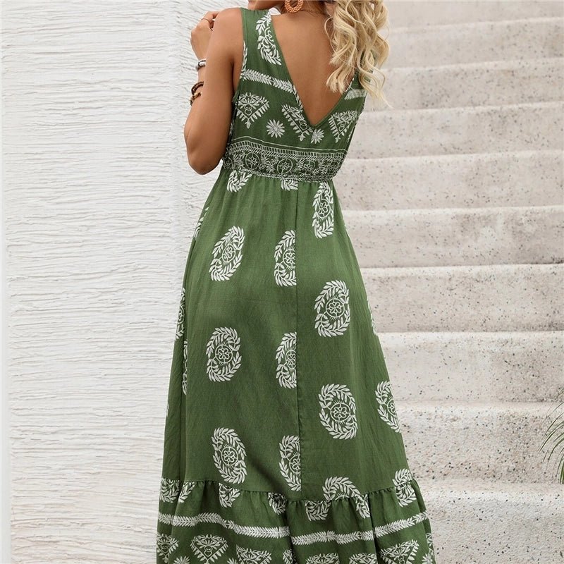 "Floral Inspired" Sleeveless V - Neck Maxi Dress - Juli's Wearable Art