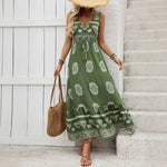 "Floral Inspired" Sleeveless V - Neck Maxi Dress - Juli's Wearable Art