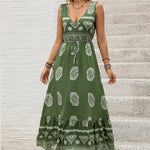 "Floral Inspired" Sleeveless V - Neck Maxi Dress - Juli's Wearable Art