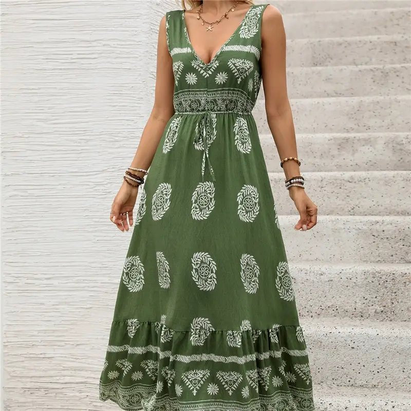 "Floral Inspired" Sleeveless V - Neck Maxi Dress - Juli's Wearable Art