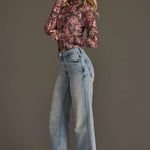 Floral Mesh Mock Neck Top | Olive & Pink - Juli's Wearable Art