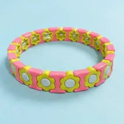 Florence Enamel Stretch Bracelet | Flowers | Pink + Yellow - Juli's Wearable Art