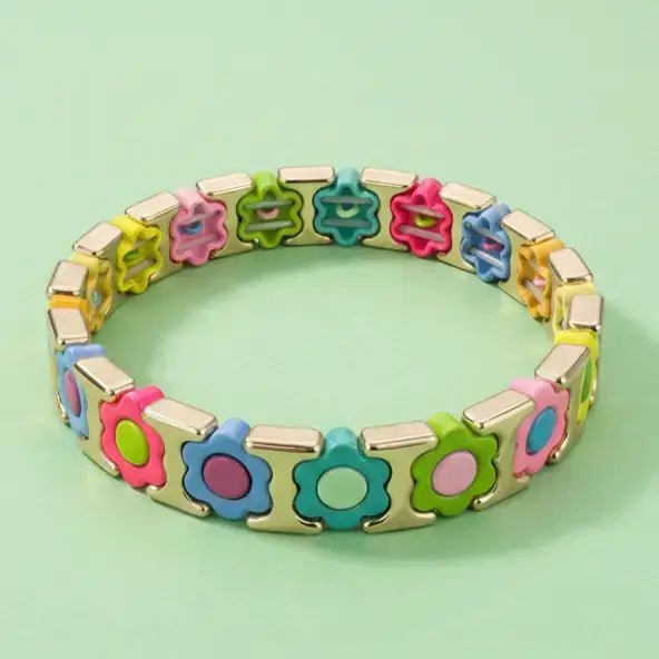 Florence Enamel Stretch Bracelet | Flowers | Rainbow - Juli's Wearable Art