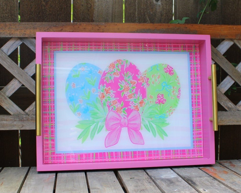 Flowered Eggs with Bow Wooden Serving Tray - Juli's Wearable Art