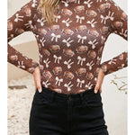 Football + Bow Game Day Mesh Mock Neck Top - Juli's Wearable Art