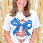 Football Bow Rhinestone Graphic T-Shirt - Juli's Wearable Art