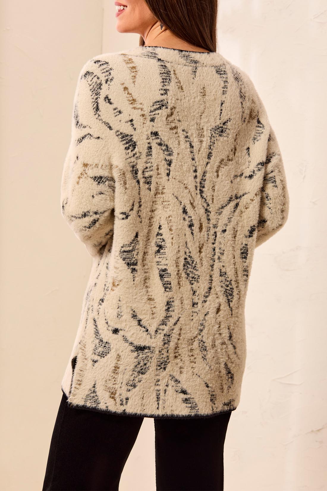 Fuzzy Animal Print V-Neck Sweater | Dull Gold - Juli's Wearable Art