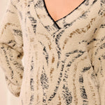 Fuzzy Animal Print V-Neck Sweater | Dull Gold - Juli's Wearable Art