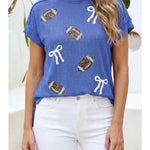 Game Day Football + Bow Textured Knit Top - Juli's Wearable Art