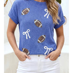 Game Day Football + Bow Textured Knit Top - Juli's Wearable Art