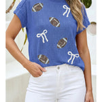 Game Day Football + Bow Textured Knit Top - Juli's Wearable Art