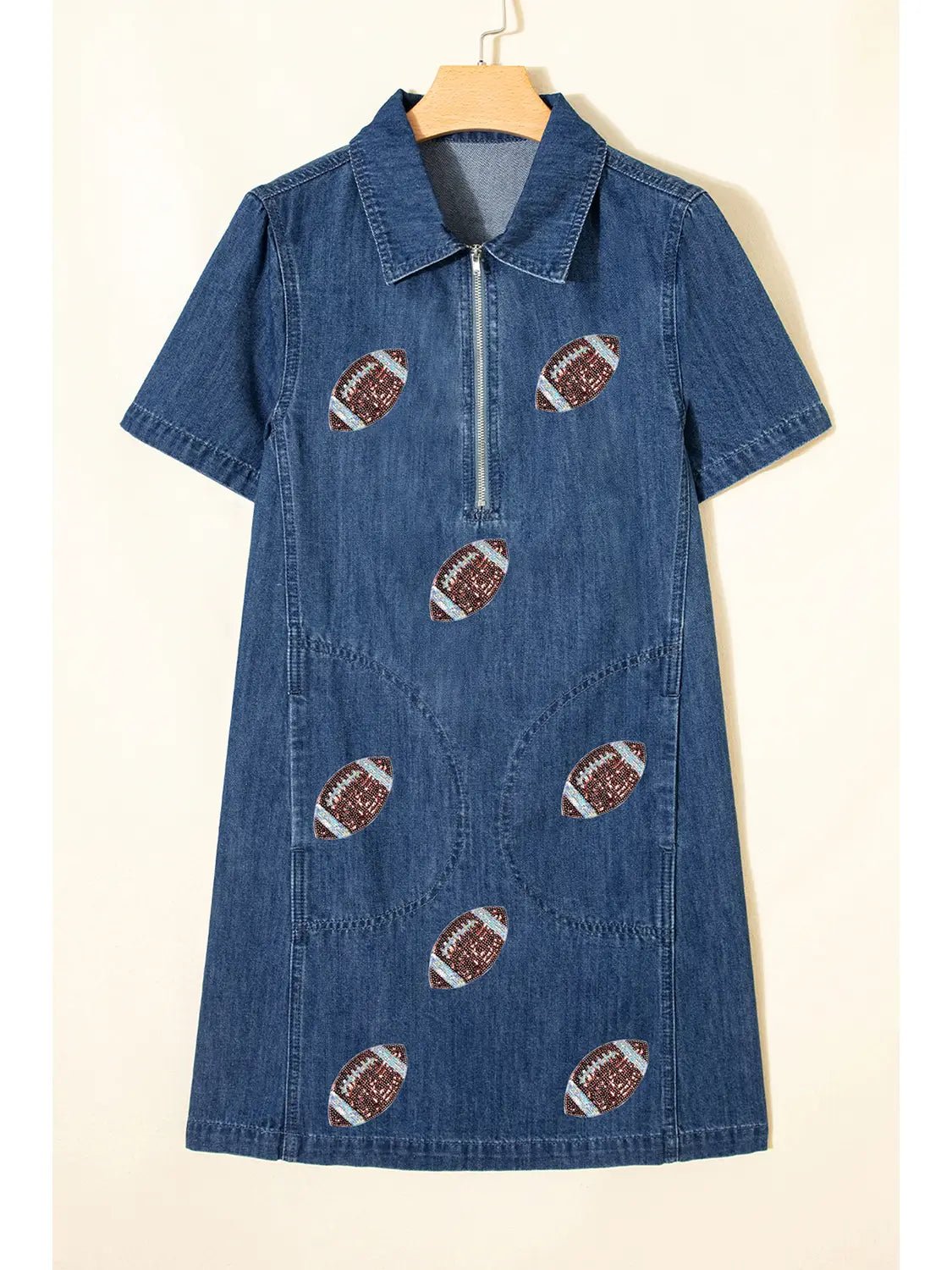 Game Day Football Sequin Quarter-Zip Dress - Juli's Wearable Art