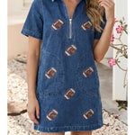 Game Day Football Sequin Quarter-Zip Dress - Juli's Wearable Art