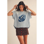 Game Day Retro Denim Football Patch Top - Juli's Wearable Art