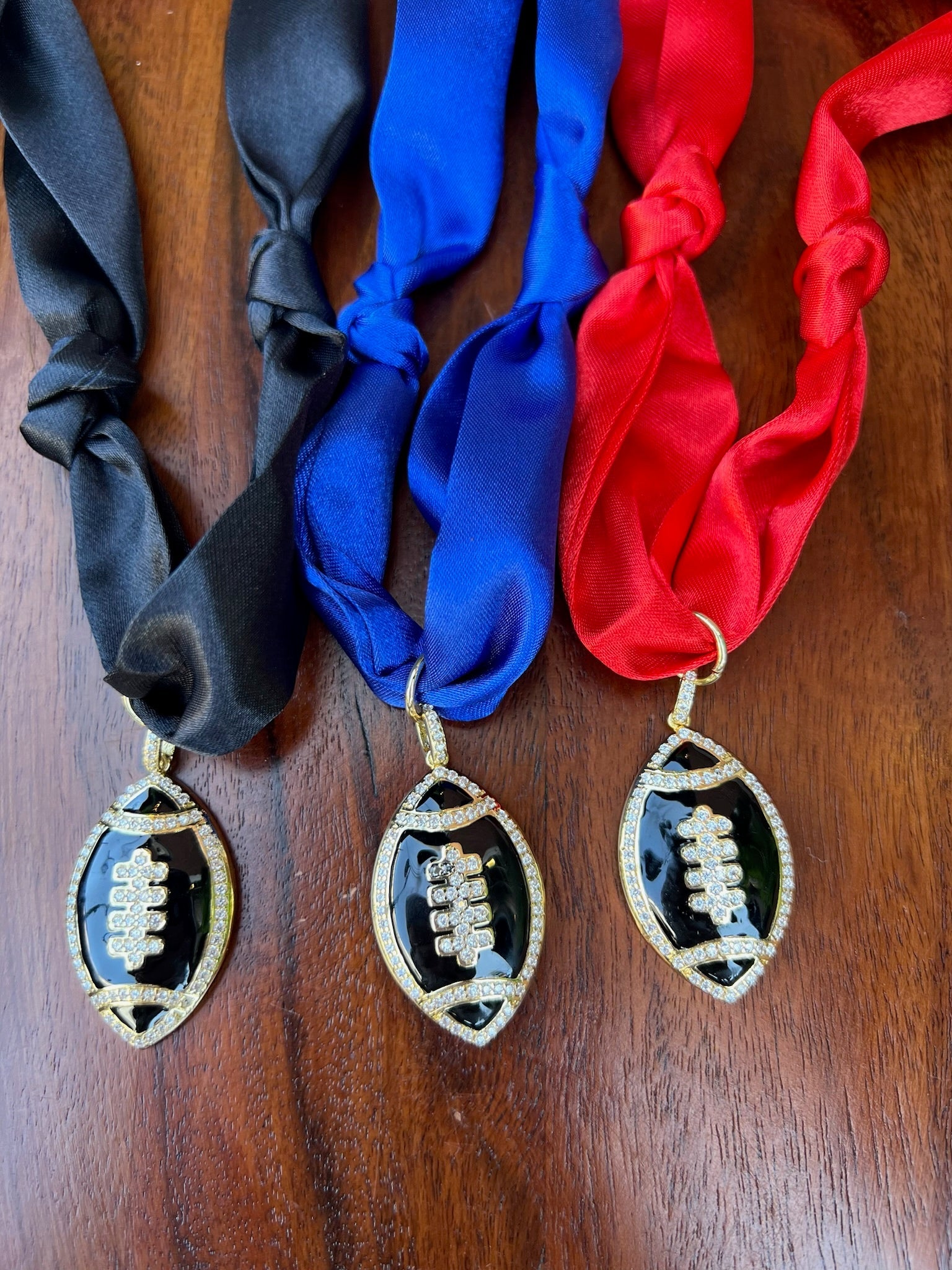 Game Day Scarf Necklaces with Football Charms - Juli's Wearable Art
