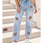Game Day Sequin High Waist Patchwork Shift Jeans - Juli's Wearable Art