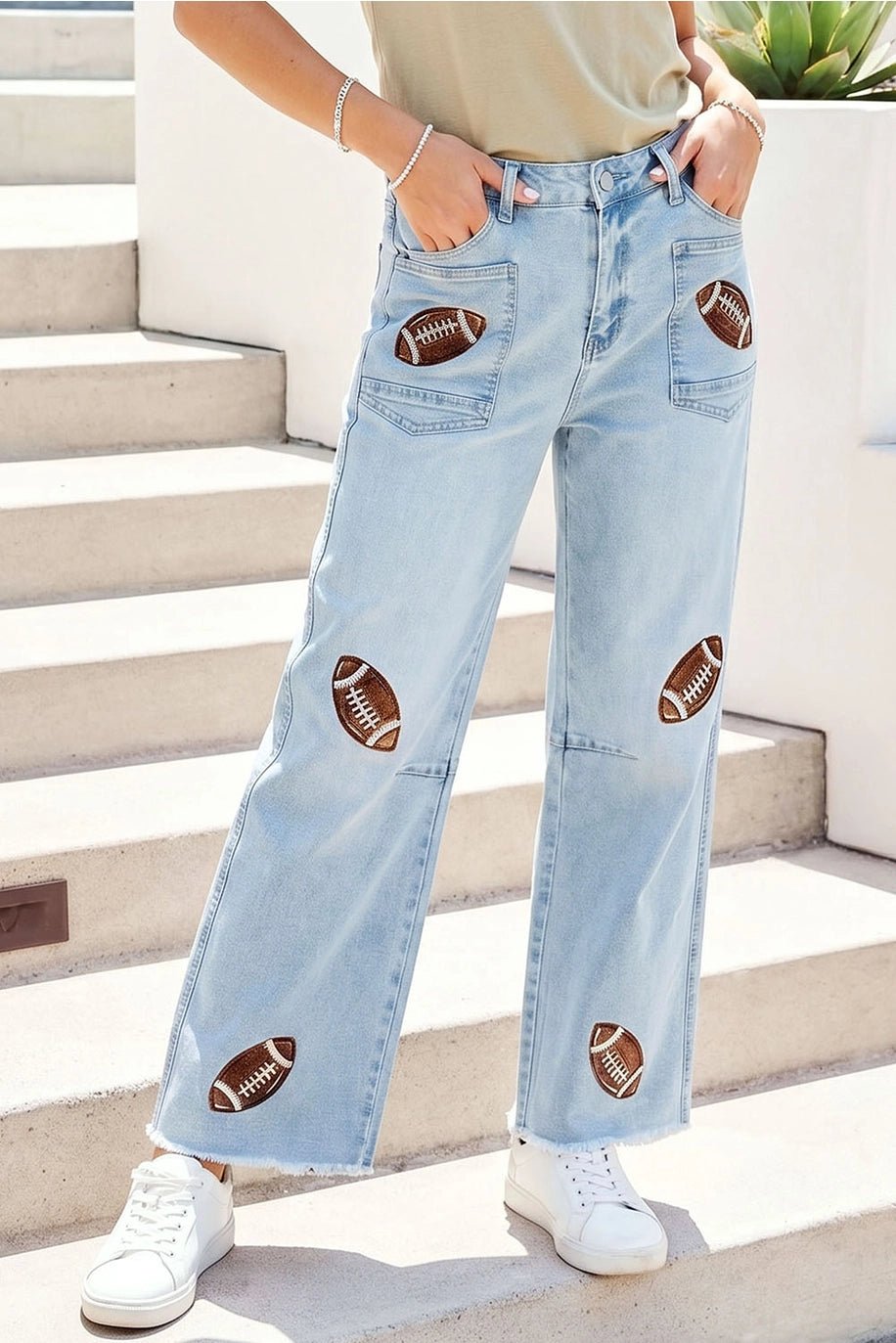 Game Day Sequin High Waist Patchwork Shift Jeans - Juli's Wearable Art