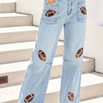 Game Day Sequin High Waist Patchwork Shift Jeans - Juli's Wearable Art