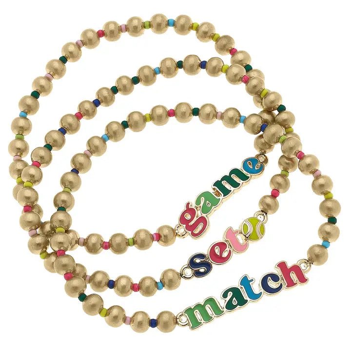 Game Set Match Rainbow Ball Bead Stretch Bracelet Set of 3 - Juli's Wearable Art