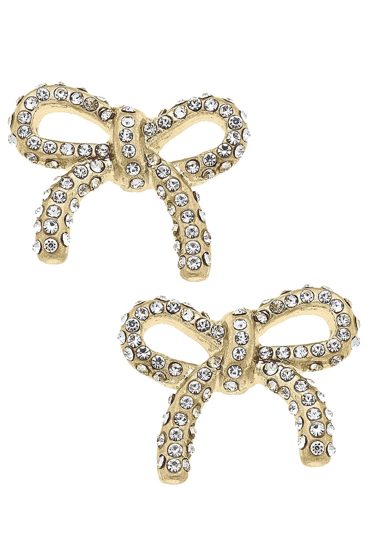 Genevieve Pave Bow Stud Earrings in Shiny Gold - Juli's Wearable Art